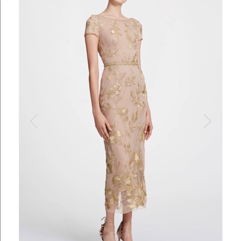 Ivory And Silver Tea Length Beaded Cocktail Dress